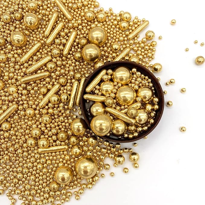 Sprinkles Gold Pearl Sugar Candy Mix Size, Nut Free, Baking Cake Decorations Cupcake Toppers Cookie Decorating Ice Cream Celebrations Shaker Jar Wedding Shower Party (120g/4.2oz）