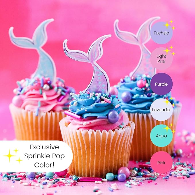 Sprinkle Pop Mermaid Glam Sprinkle Mix| Pink Aqua Fuchsia Lavender Purple Sprinkles with Silver Metallic Dragees| Decorating Sprinkles Made in USA for Girl Birthday Cupcakes Donuts Cakes Cookies, 4oz