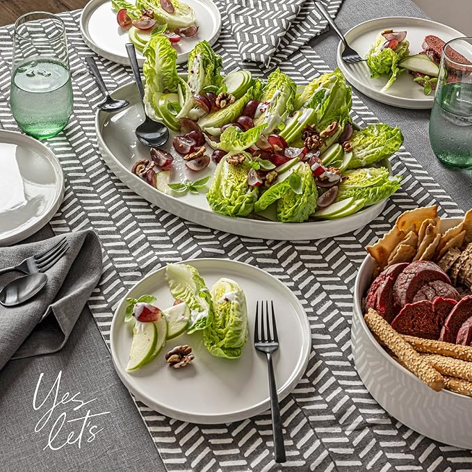 over&back Stackable Stoneware Serving Platter - Elegant 1-Piece Oval Serving Platter to Complete Your Kitchen Set - Perfect for Appetizers, Desserts, and More - 16" L x 11" W - Glossy White