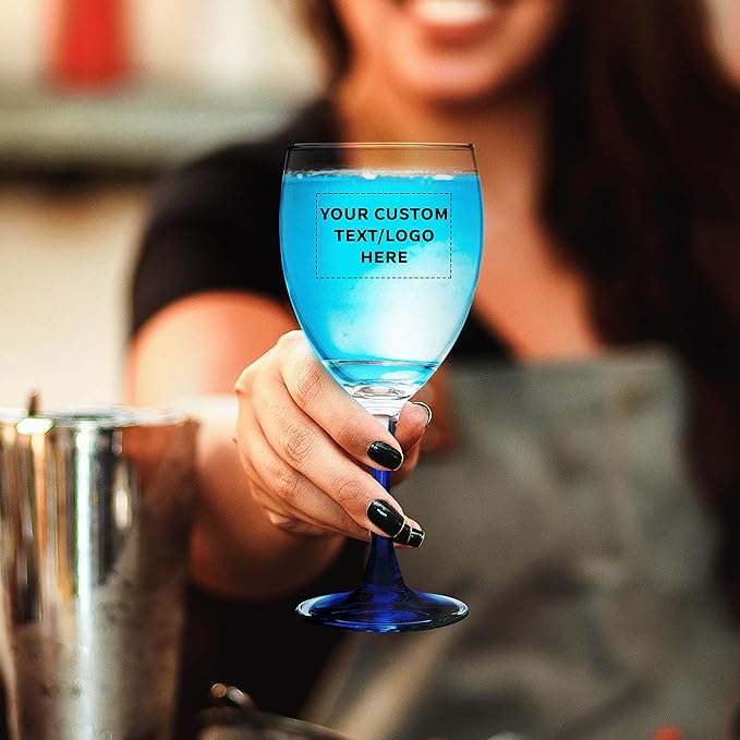 Custom Nuance Wine Glasses by ARC 10.5 oz. Set of 10, Personalized Bulk Pack - Restaurant Glassware, Perfect for Red Wine, White Wine, Cocktails - Blue