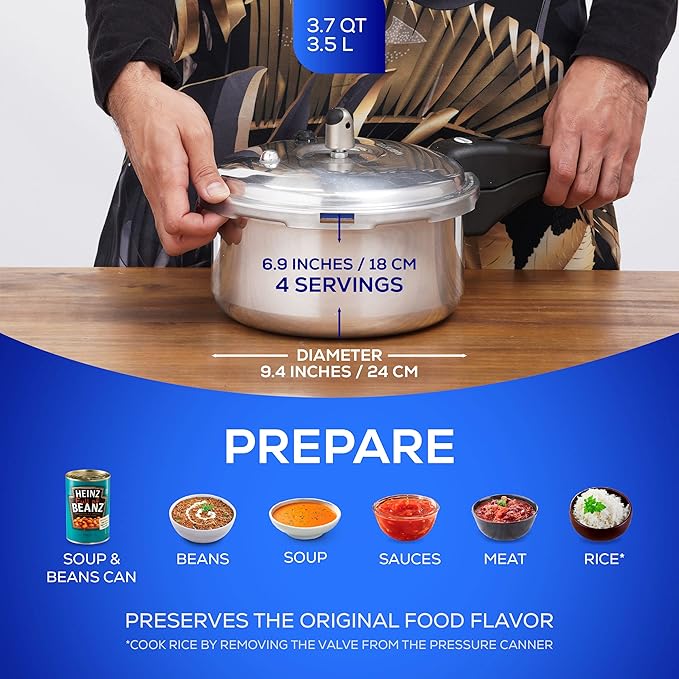 Universal (3.7 Quart / 3.5 Liter) Small Anti-Rust Ultra Pressure Cooker, Aluminum Pressure Cooker for 4 Servings, Even Heat Distribution, Diameter 9.4 inches, Height 7 inches