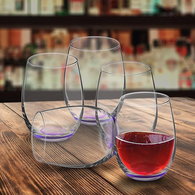 DISCOUNT PROMOS Stemless Wine Glasses by ARC 5.5 oz. Set of 12, Bulk Pack - Perfect for Hotel, Bar, Restaurant or Lounge - Purple