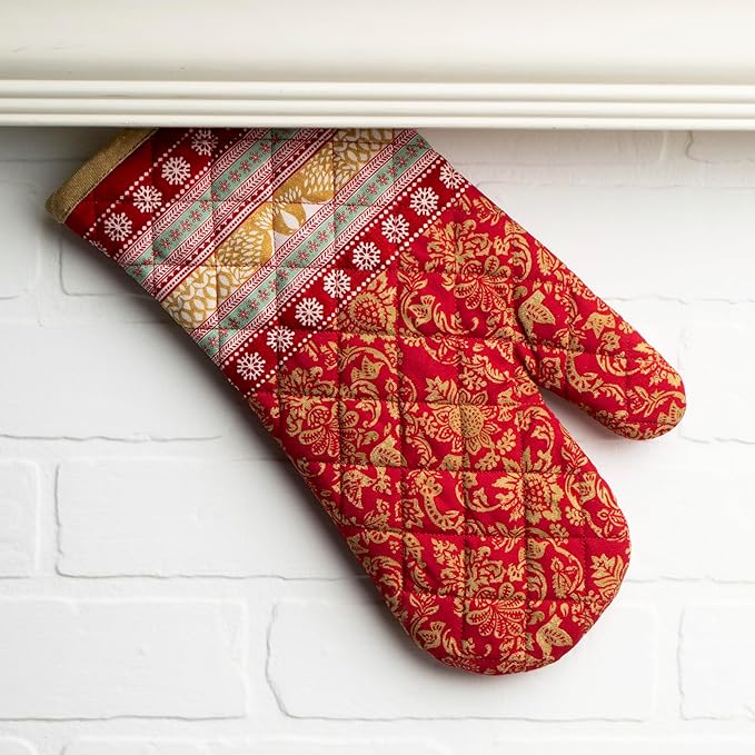 Maison d' Hermine Oven Gloves 100% Cotton Oven Mitt 7" x 13" with Loop Heat Resistant, BBQ, Cooking Gloves, Baking, Grilling, Kitchen, Handling Hot Pans (Pack of 1, Sofia)