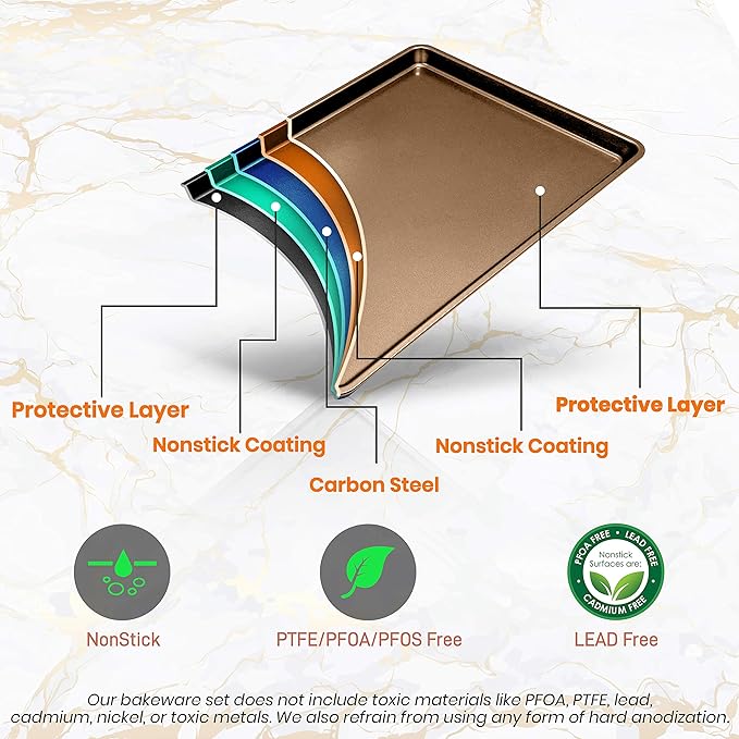 NutriChef Nonstick XL Cookie Sheet Baking Pan - Extra Large 22" x 16" Carbon Steel Oven Baking Sheet for Pastries, Desserts, & More - Dishwasher Safe, Gold