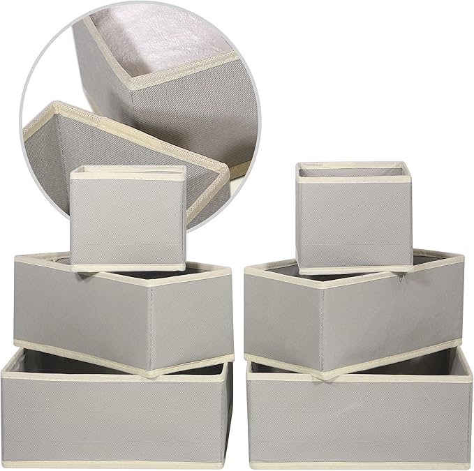 DIOMMELL 12 Pack Foldable Cloth Storage Box Closet Dresser Drawer Organizer Fabric Baskets Bins Containers Divider for Baby Clothes Underwear Bras Socks Lingerie Clothing,Grey 444