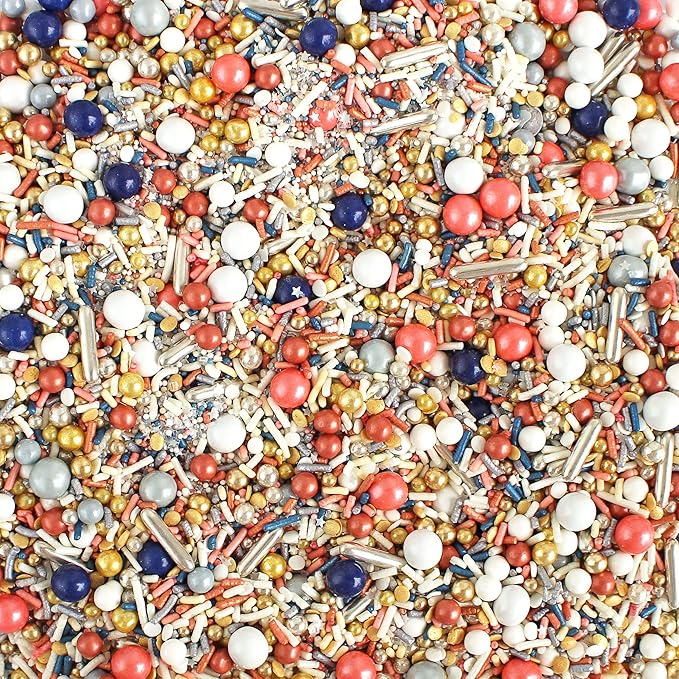Sprinkle Pop Bridal Party Sprinkle Mix| Navy Blue White Coral Sprinkles with Gold & Silver Metallic Dragees| Wedding Sprinkles Made in USA for Decorating Cakes Cupcakes Donuts Cookies Ice Cream, 2oz