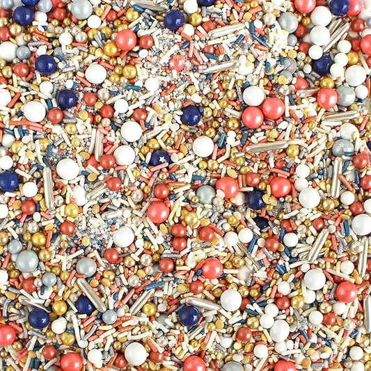 Sprinkle Pop Bridal Party Sprinkle Mix| Navy Blue White Coral Sprinkles with Gold & Silver Metallic Dragees| Wedding Sprinkles Made in USA for Decorating Cakes Cupcakes Donuts Cookies Ice Cream, 2oz