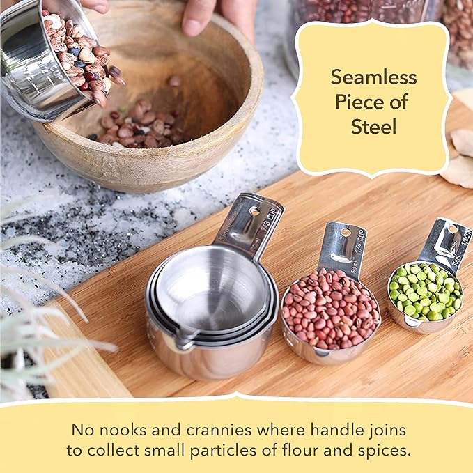 Simply Gourmet Measuring Cups and Spoons Set of 12 – 18/8 Stainless Steel Kitchen Gadgets – Stackable Design with Long Handle Spoons – Fits in Jars – Cooking & Baking Measuring Set for Dry & Liquid