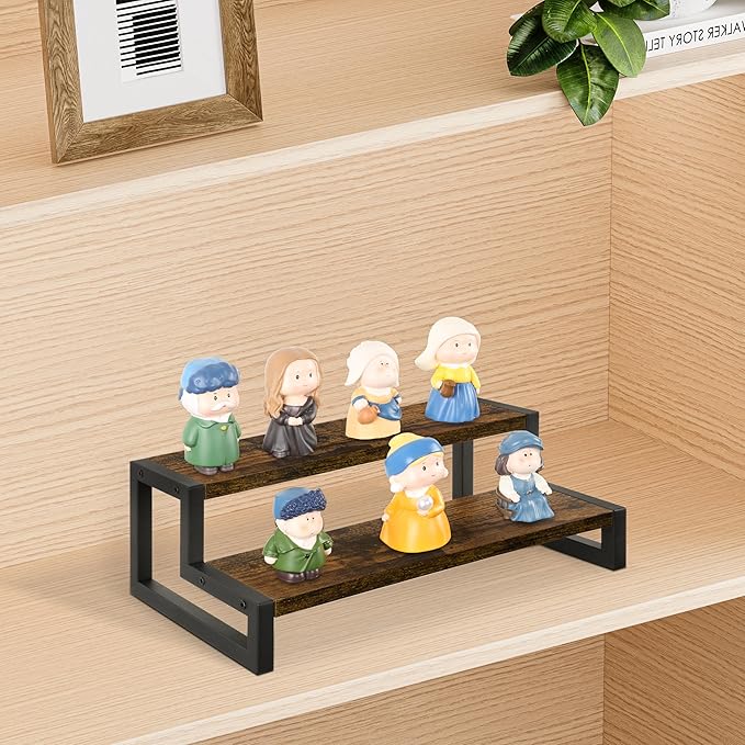 YINMIT Tiered Display Stand Riser Shelf, Wooden Spice Rack Organizer for Countertop, 2 Tier Kitchen Counter Shelf