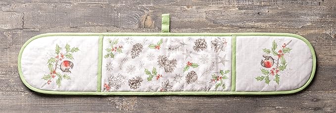 Maison d' Hermine Double Oven Mitts 100% Cotton 7"x35" Double Oven Mitt Heat Resistant BBQ Cooking Gloves with Loop, Baking, Grilling, Home, Kitchen, Handling Hot Pans (Christmas Dew)