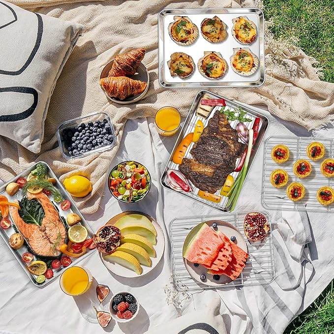 Homikit Baking Sheet with Wire Rack, 10 x 8 Inch Stainless Steel Cookie Sheets for Baking, Small Baking Pan with Cooling Rack, Nonstick Metal Toaster Oven Bacon Tray, Rust Free & Dishwasher Safe