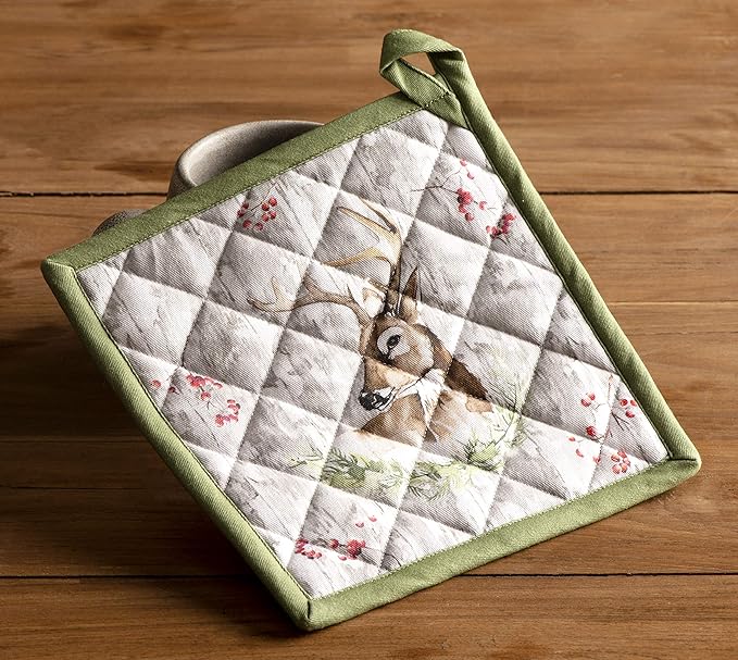 Maison d' Hermine Pot Holders Set 100% Cotton Heat Resistant Potholders 8" x 8" Hot Pads with Loop BBQ, Cooking, Baking, Grilling, Kitchen, Handling Hot Pans (Pack of 2, Mountain Life)