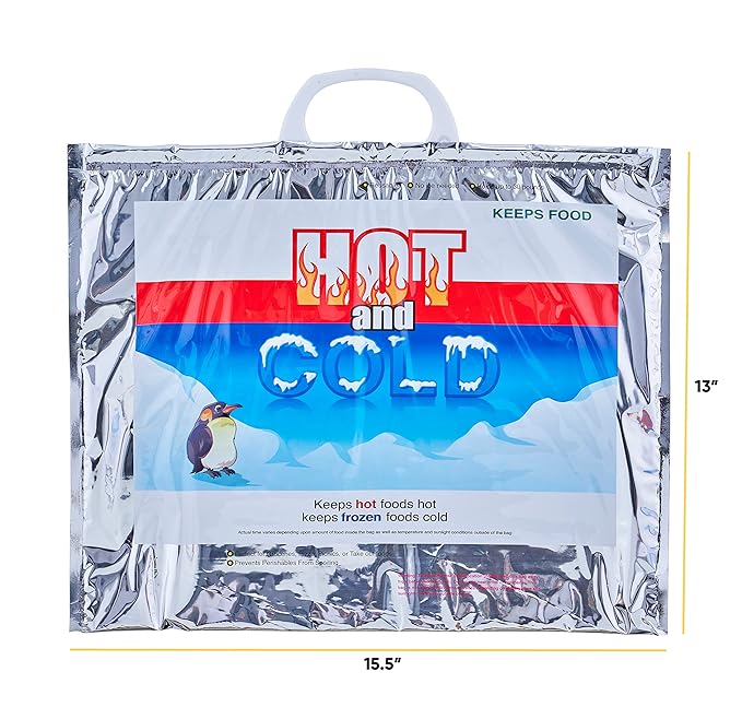 Superio Hot and Cold Insulated Bags for Food Delivery, Grocery Shopping Bags, Food Storage for Hot and Frozen Food for Travel, Disposable Cooler Bag, Reinforced Thermal Lunch Bag (3, 15.5"x13")