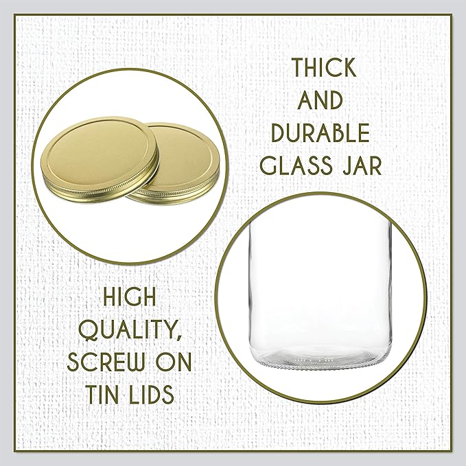 kitchentoolz 2 Pack - 1 Gallon Glass Mason Jar Wide Mouth with Airtight Metal Lid - Safe for Fermenting Kombucha Kefir - Pickling, Storing and Canning- BPA-Free Dishwasher Safe- Made in USA