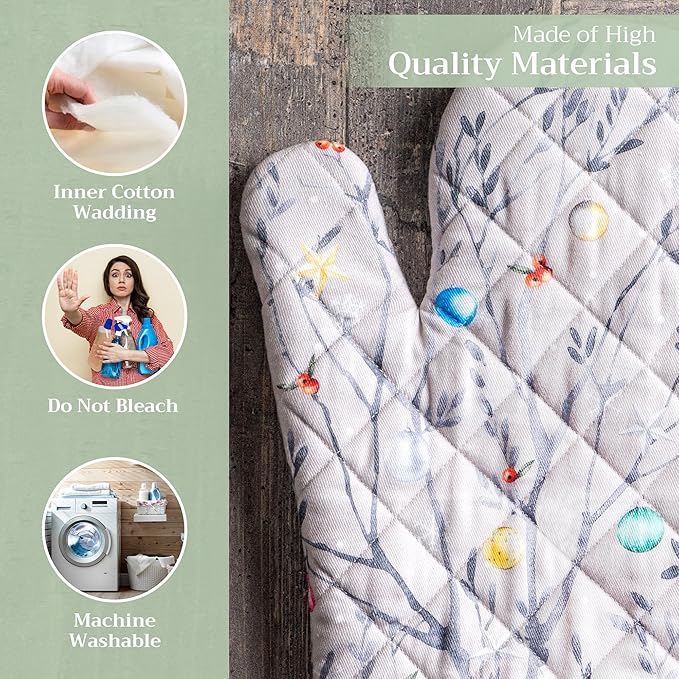 Maison d' Hermine Oven Gloves 100% Cotton Oven Mitt 7" x 13" with Loop Heat Resistant, BBQ, Cooking Gloves, Baking, Grilling, Kitchen, Handling Hot Pans (Pack of 1, Fairy Christmas)