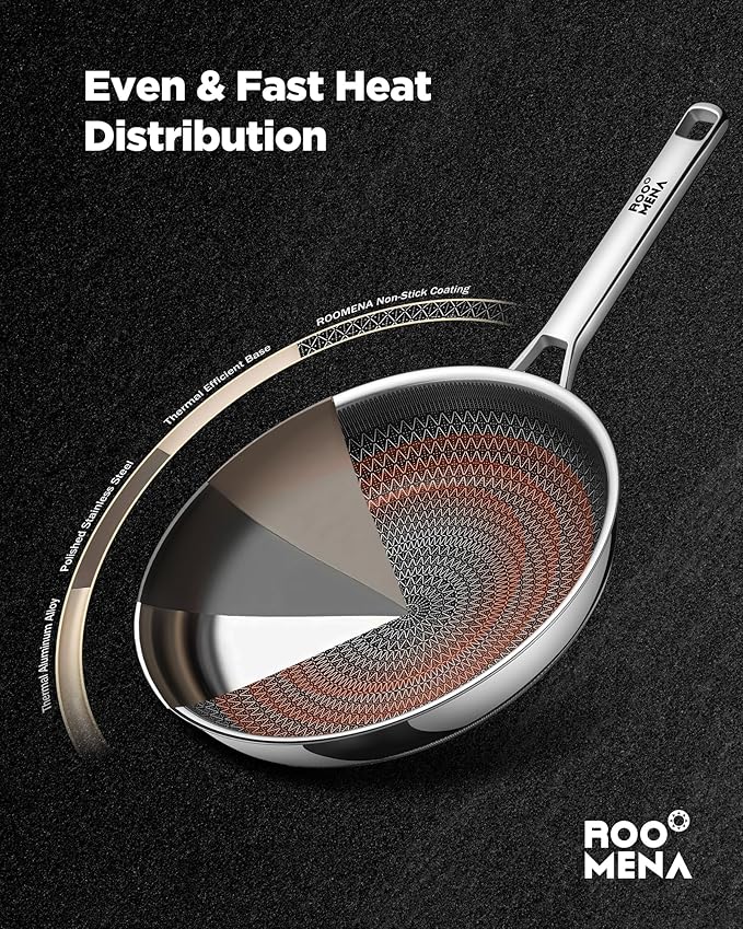 Nonstick Frying Pan Set with 2 Lid, Non-Toxic Tri-Ply Hybrid Ceramic Skillet 3 Piece, 8, 10 & 12 Inch Stainless Steel Pans, PFAS/PFOA/PTFE Free, Dishwasher & Oven Safe, Induction Compatible