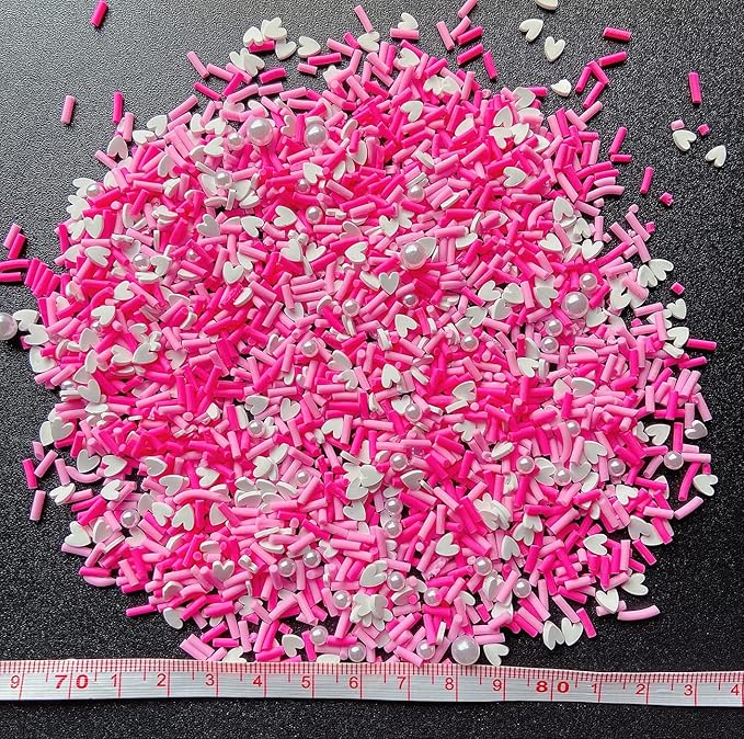 EHOPE Fake Sprinkles Resin Sprinkles Fake Candy Sprinkles Clay Sprinkles Polymer Sprinkles Polymer Clay Slices for Nail Art DIY Crafts Cake Phone Case(40G-Pink Heart-46)