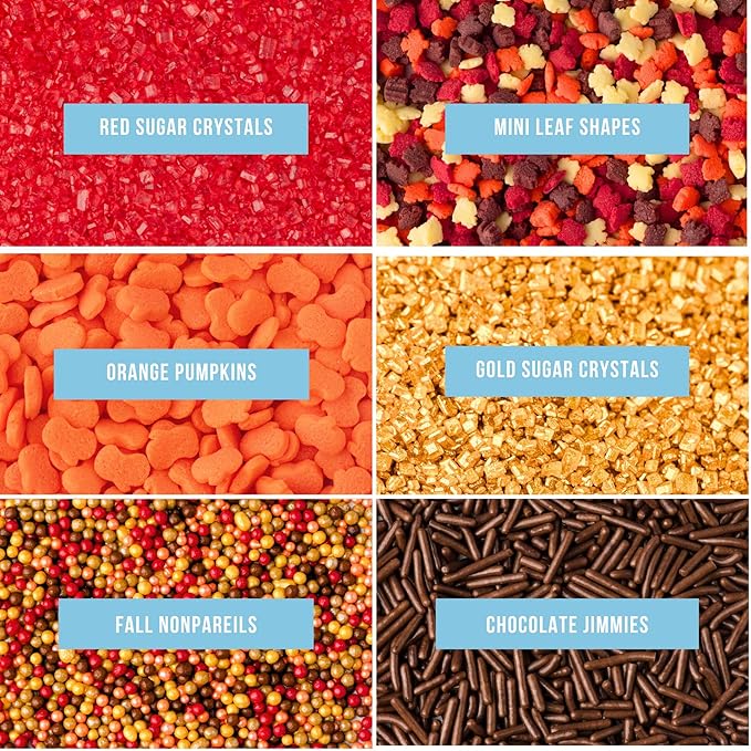 Sweets Indeed Sprinkles 6 Cell Edible Sprinkle Mix Jimmies Perfect for Cake Decorations Baking Ice Cream Cookies Cupcake Topper (Fall)