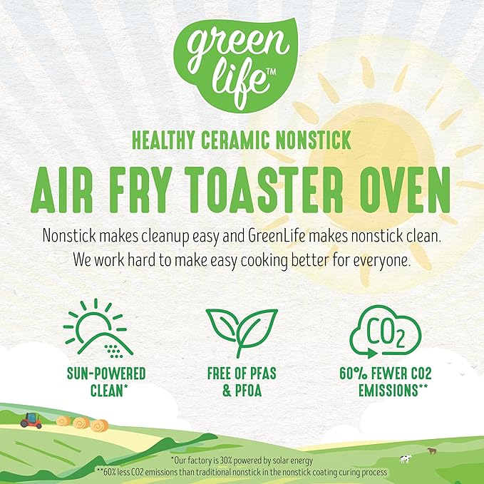 GreenLife Countertop Toaster Oven Air Fryer Stainless Steel, Healthy Ceramic Nonstick, PFAS and PFOA-Free, Tray & Basket, Bake, Broil, Reheat, Adjustable Temp & Time Control, Auto Shutoff, Pink