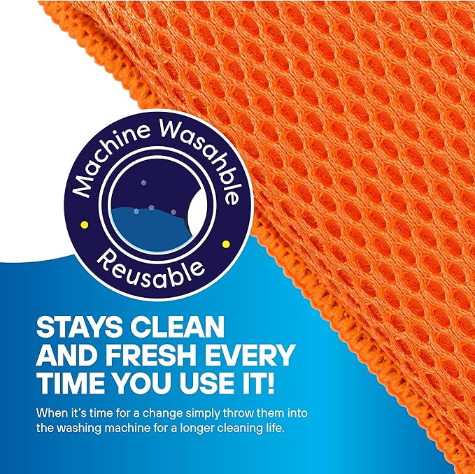 SCRUBIT Reusable Sponges for Dishes - 12 Pack Microfiber Sponges Kitchen Dish Scrubber, Machine Washable & Non-Scratch Scrubbers (Orange)