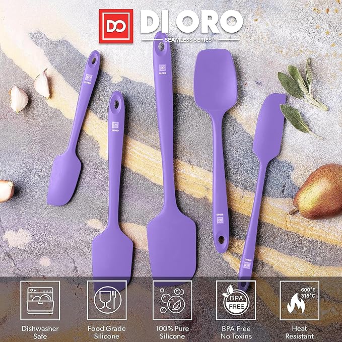 DI ORO Silicone Spatula Set - Rubber Kitchen Spatulas for Baking, Cooking, & Mixing - 600°F Heat-Resistant & BPA Free Silicone Scraper Spatulas for Nonstick Cookware - Dishwasher Safe (5pc, Lavender)