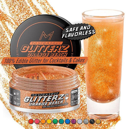MONÉGASQUE Orange Edible Glitter for Drinks 10g – Edible Glitter for Cakes & Cocktails – Orange Cupcakes & Halloween Cake Decorations Spray Sprinkles – Drink Shimmer Powder for Cocktail Sparkles