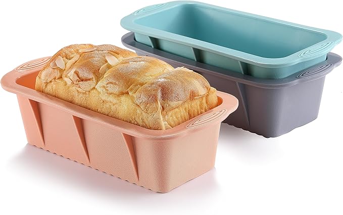 3PCS Silicone Bread Loaf Pan, Non-Stick Bread Pans for Baking, Easy Release Loaf Pan, Great for Homemade Bread, Cakes, Brownies, Dishwasher Safe (3 Colors, Nesting Design)