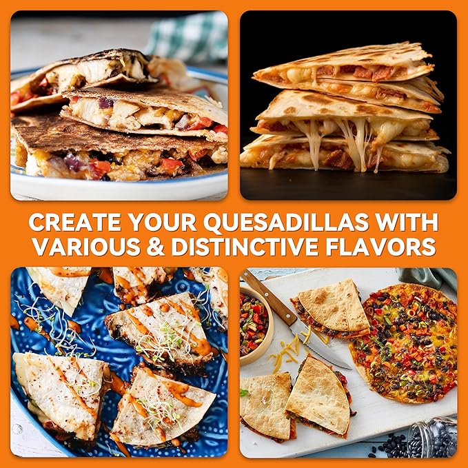 Baker's Friend Electric Quesadilla Maker with Extra Stuffing Design, 9.5 Inch with Easy Slice 6 Wedge, Non Stick Surface, Non-Slip Feet, Grilled Cheese Maker Machine, Aqua