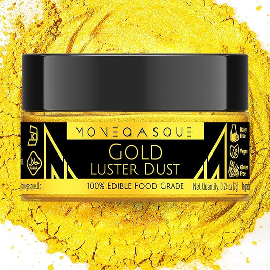 MONÉGASQUE Gold Edible Glitter for Drinks 7g – Edible Glitter for Cakes & Cocktails - Gold Luster Dust for Cocktail, Cake Decorating, Food Decorations Sprinkles Spray - Drink Shimmer Powder