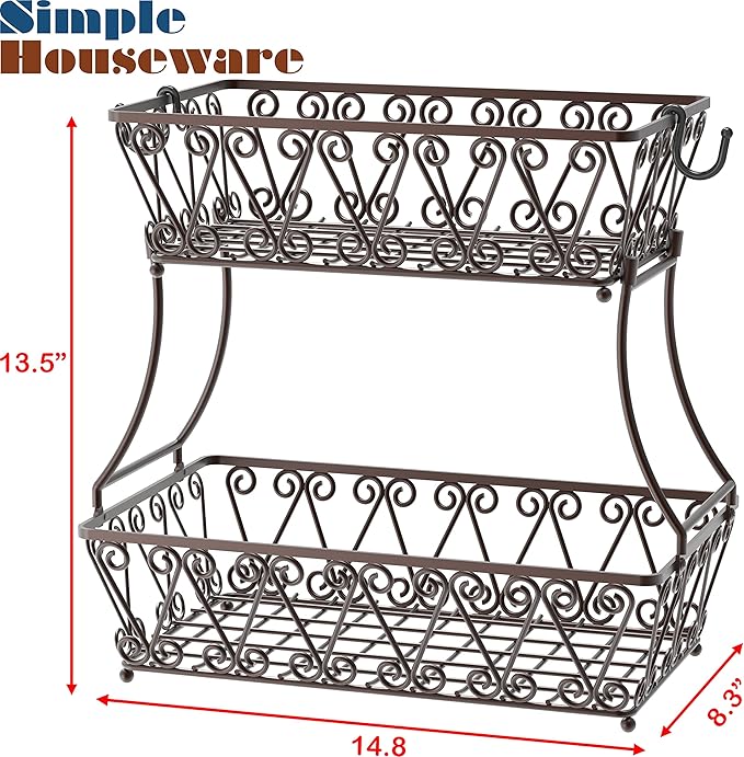 Simple Houseware 2-Tier Countertop Fruit Basket Bowl Storage, Bronze