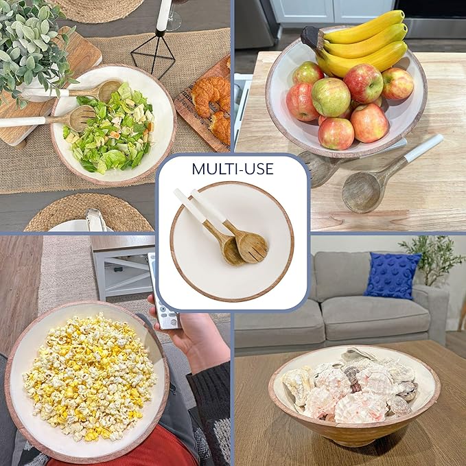 AuldHome Design Wooden Salad Bowl Set (Large Serving Bowl w/Utensils); Salad Serving Set in Mango Wood