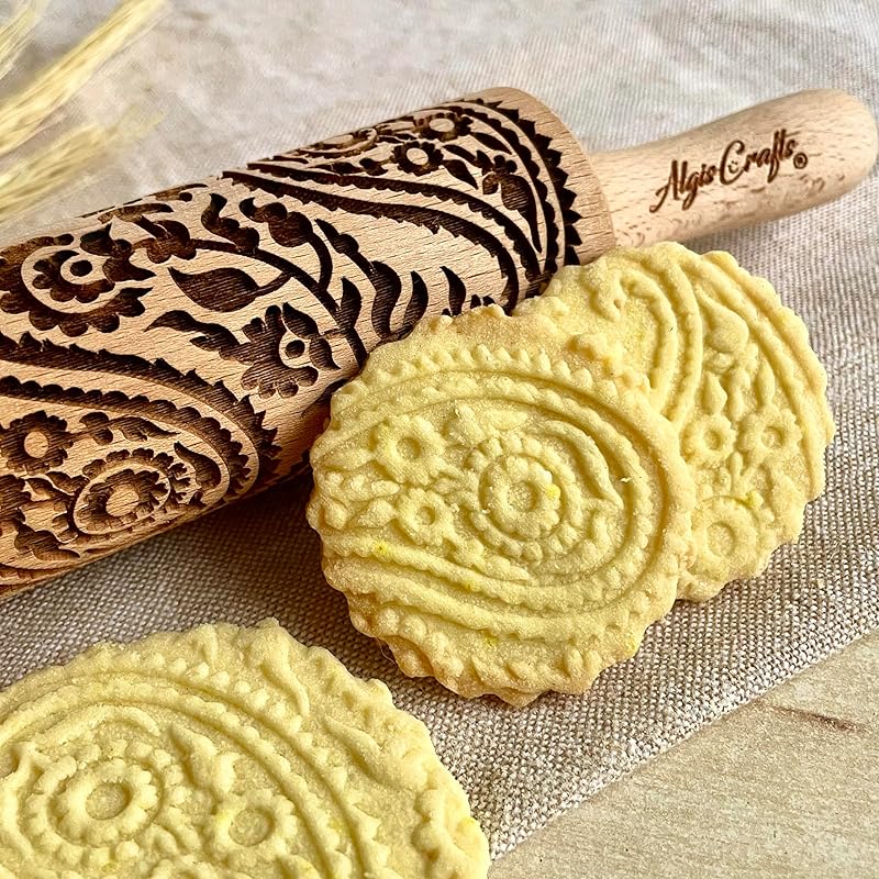 LOVELY DAY 3 KID Rolling Pin SET with HEART, PAISLEY and SPRING patterns. Wooden Laser Cut Mini embossing Rolling Pins for cookies, play dough, salt dough or clay by Algis Crafts
