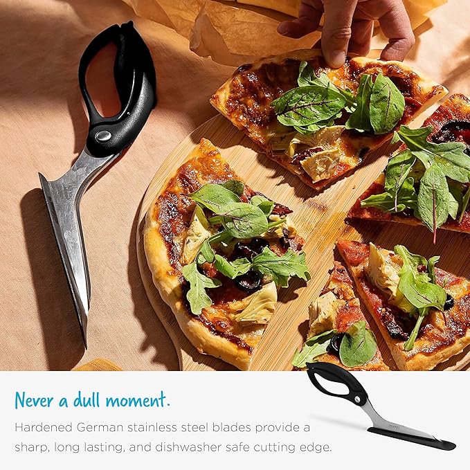 Dreamfarm Scizza 2-In-1 Easy Ergonomic Pizza Scissors with Stainless Steel Pizza Cutter Blades & Non-Stick Slice Server - Red