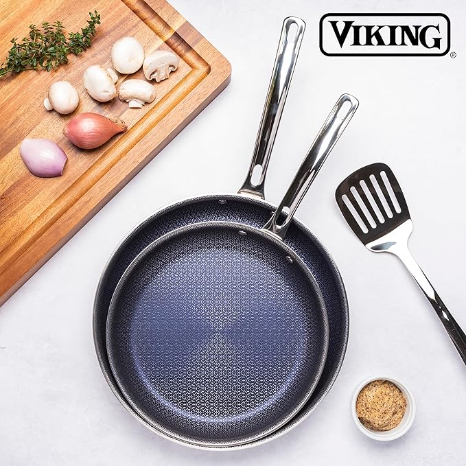 Viking 3-Ply Non Stick Frying Pan, 10 Inch Hybrid Plus Stainless Steel Kitchen Cookware, Silver