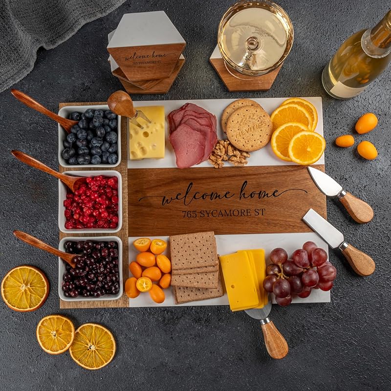 Personalized Charcuterie Board - Custom Engraved Wooden Marble Cheese Boards for Bridal Shower, Wedding, Housewarming, Birthday & Anniversary Gifts - Perfect Gift for Couples & Women