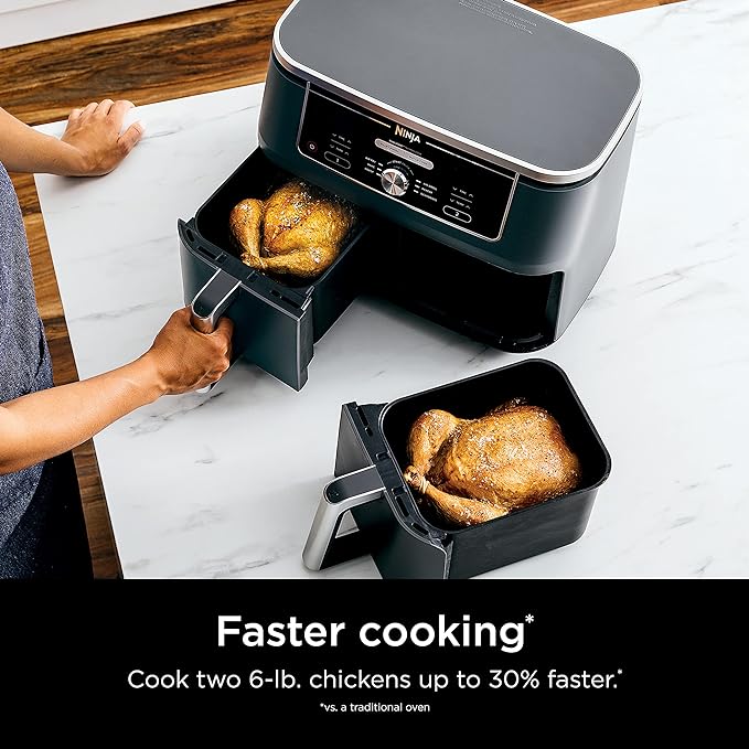 Ninja DZ401 Foodi 10 Quart 6-in-1 DualZone XL 2-Basket Air Fryer with 2 Independent Frying Baskets, Match Cook & Smart Finish to Roast, Broil, Dehydrate for Quick, Easy Family-Sized Meals, Grey