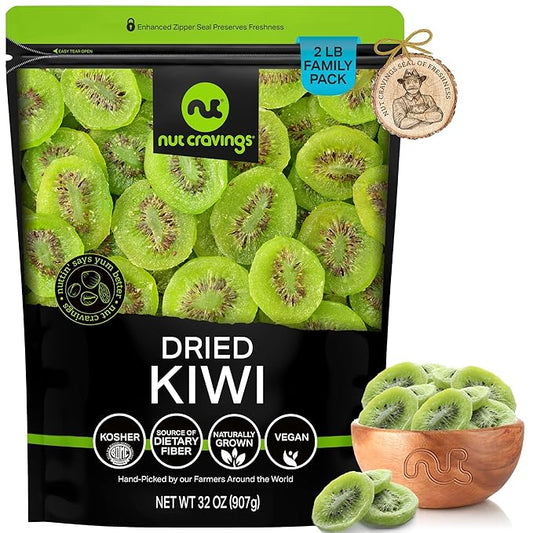 NUT CRAVINGS - Sun Dried Kiwi Slices, Lightly Sweetened (32oz, 2 LB) Bulk Dry Fruits Packed Fresh in Resealable Bag - Sweet Healthy Snack, Naturally Grown, Vegan, Kosher