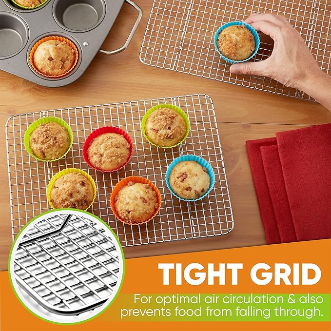 Spring Chef 8.5" x 12" Stainless Steel Cooling Racks, Wire Rack for Baking Sheet - Fits Small Quarter Sheet Pan - Perfect for Cooking, Baking, Grilling, Smoking - Dishwasher Safe - Set of 2