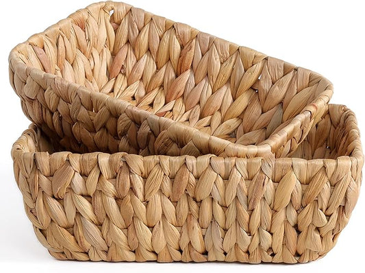 Small Wicker Baskets for Organizing 2 Pack, Hand Woven Baskets for Storage, Towels and Toilet Paper Organization, Woven Gift Basket,Countertop Baskets Set for Organizing