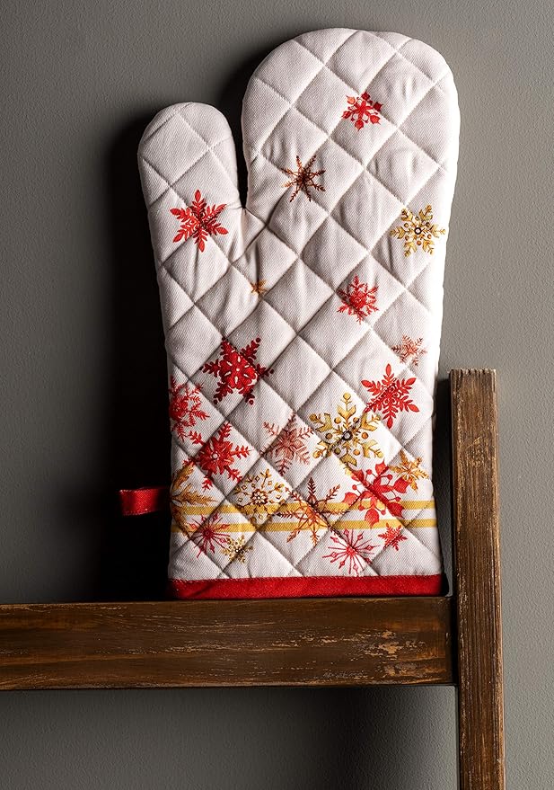 Maison d' Hermine Oven Gloves 100% Cotton Oven Mitt 7" x 13" with Loop Heat Resistant, BBQ, Cooking Gloves, Baking, Grilling, Kitchen, Handling Hot Pans (Pack of 1, Crystal Star)