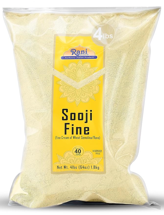 Rani Sooji Fine (Farina, Suji, Rava, Wheat) Flour 64oz (4lbs) 1.81kg Bulk ~ All Natural | Vegan | NON-GMO | Kosher | Indian Origin