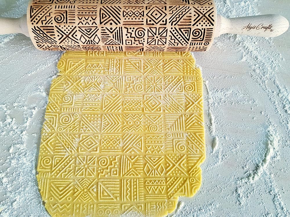AFRICA Embossing Rolling Pin Dogh Roller with Tribal Pattern for Embossed Cookies and Pottery by Algis Crafts