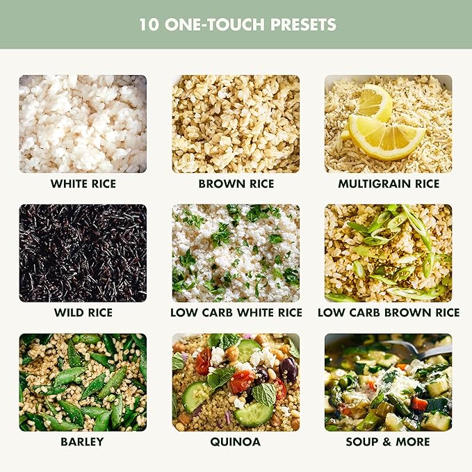 GreenPan Rice Cooker, 8 Cups Cooked (4 Uncooked), Low-Carb & Soup Mode,10 ONE-TOUCH Cooking Presets, PFAS-Free Ceramic Steamer Basket, Fuzzy Logic, Auto Keep Warm, Oats, 24HR Delay Timer, Mint Green