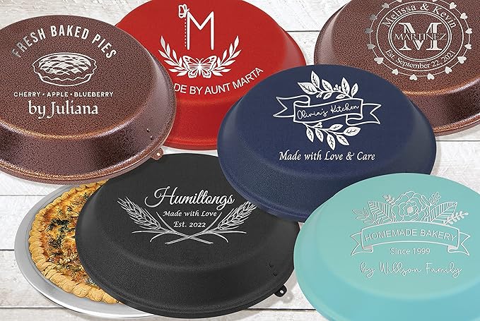 Personalized Aluminum Pie Pan with Lid Customized Cake Pan Bake Tray Engraved With Custom Name Text Monogram - Wedding, Engagement, Anniversary, Housewarming, Birthday, Bridal Shower Gift (Black)
