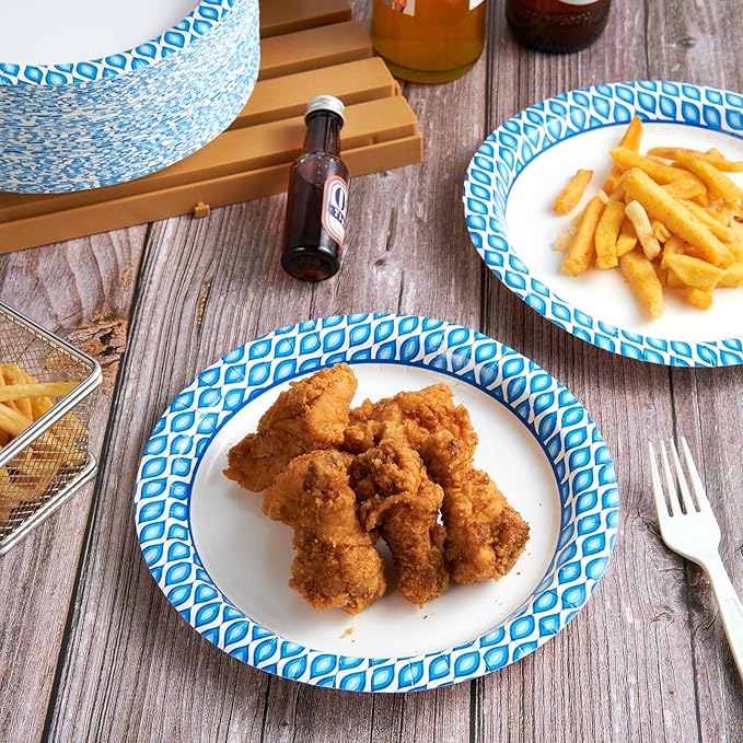 MUCHII Paper Plates 10 Inch, 150 Count Soak and Cut Proof, Blue Large Disposable Plates Bulk for Daily Use, Parties