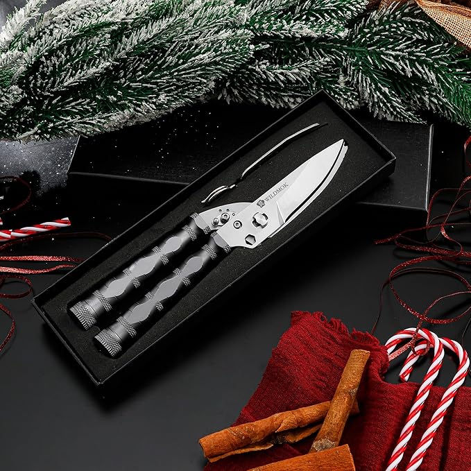 WILDMOK Heavy Duty Poultry Shears - 8.5 Inch Multi-function Stainless Steel Poultry Outdoor Shears, Ultra Sharp Kitchen Scissors for Outdoor Camp, Grey