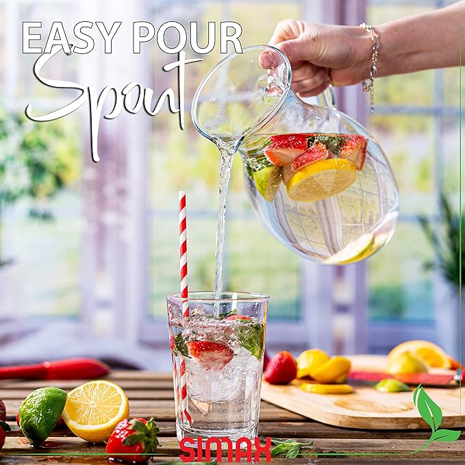 Simax Glass Pitcher With Spout, 1.5 Quart Borosilicate Glass Pitchers With Handle, Made in Europe Glass Water, Cocktail, Margarita, Sangria Pitcher