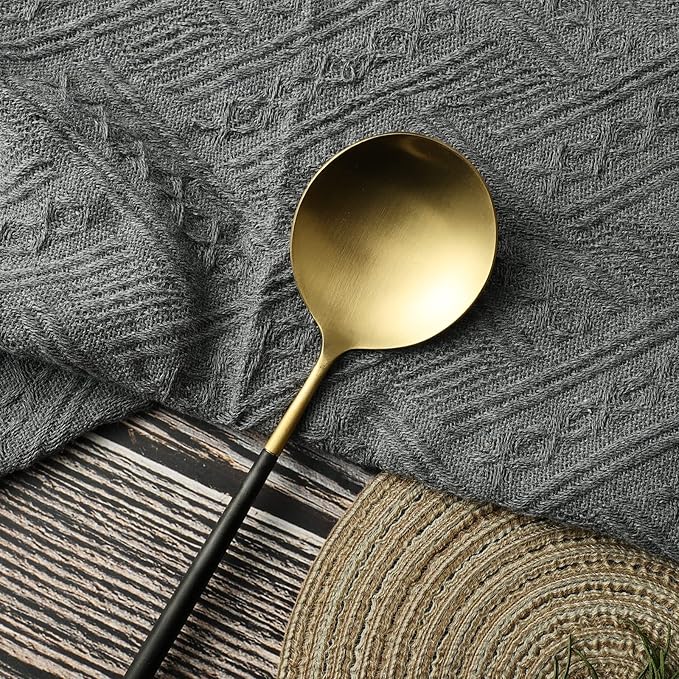 Salad Servers,Spoon and Fork Set 11.41 inch,18/10 Stainless Steel Salad Serving Titanium Plating (black gold)