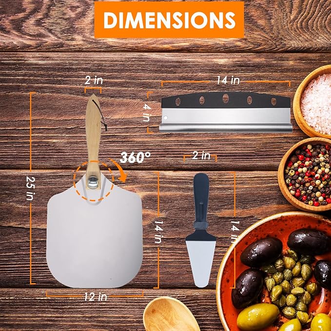 Pizza Peel 12 x 14 Inch, Aluminum Metal Pizza Paddle, Pizza Spatula with Foldable Wooden Handle, Easy Storage, Pizza Spatula Paddle, Pizza Oven Accessories, Pizza Cutter & Pizza Shovel Included