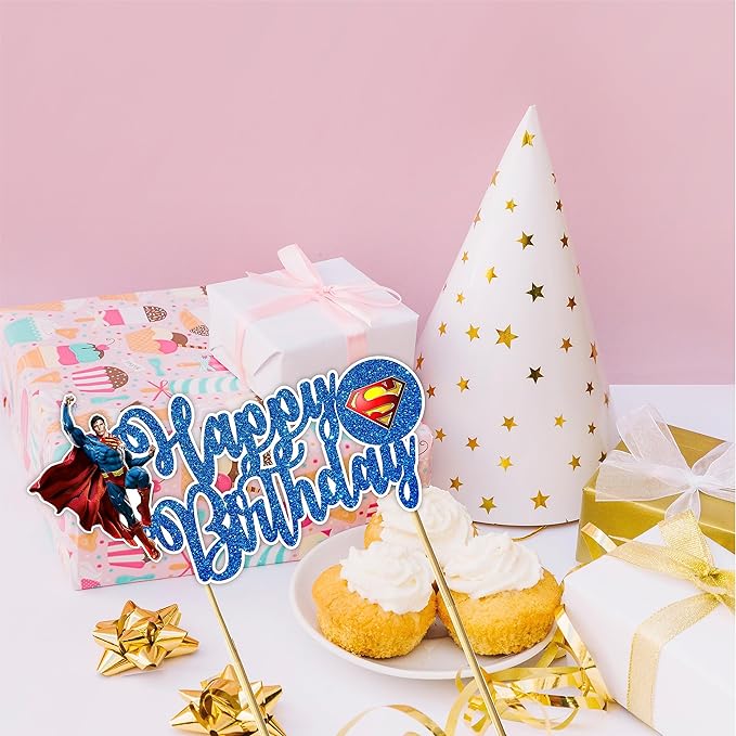 Suprmn Happy Birthday Cake Topper - Birthday Decoration.